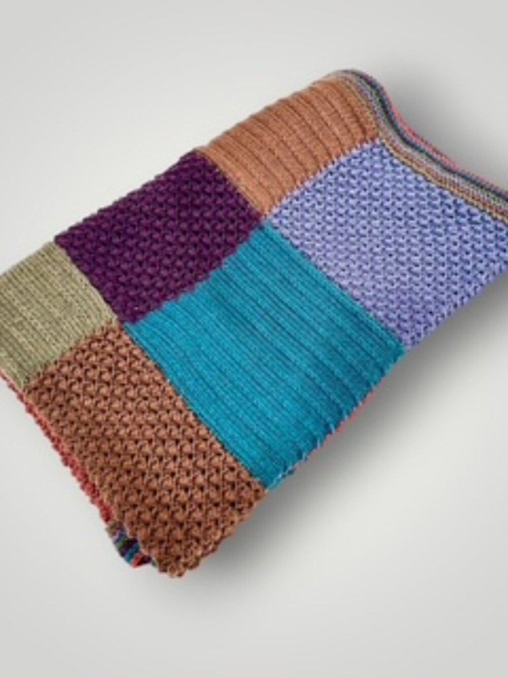 Handmade Patchwork Afghan Knit Blanket Harvest Multicolor Sampler Style 46x59in - Picture 4 of 7